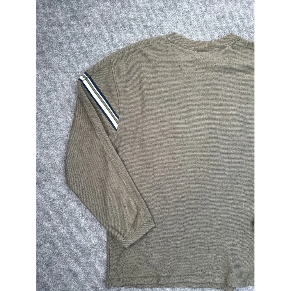 Retro Gear Mens‎ Large Sweater Olive Brown Striped Long Sleeve Y2K Cotton Blend